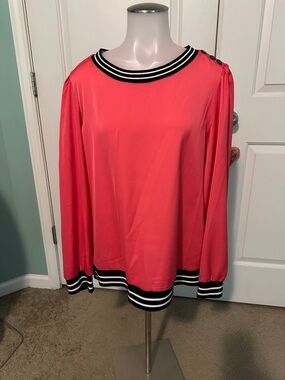 Karl Lagerfeld Coral Long Sleeve Top with Black-White Trim